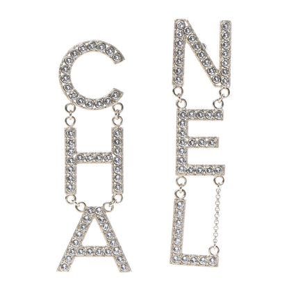 Chanel Crystal Cha-Nel Logo Drop Earrings Gold 1 of 5