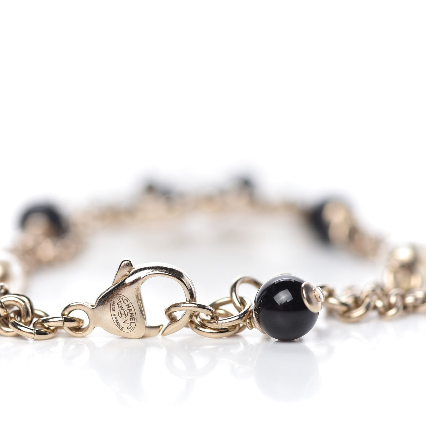 Pearl Crystal Beaded CC Bracelet Black Gold