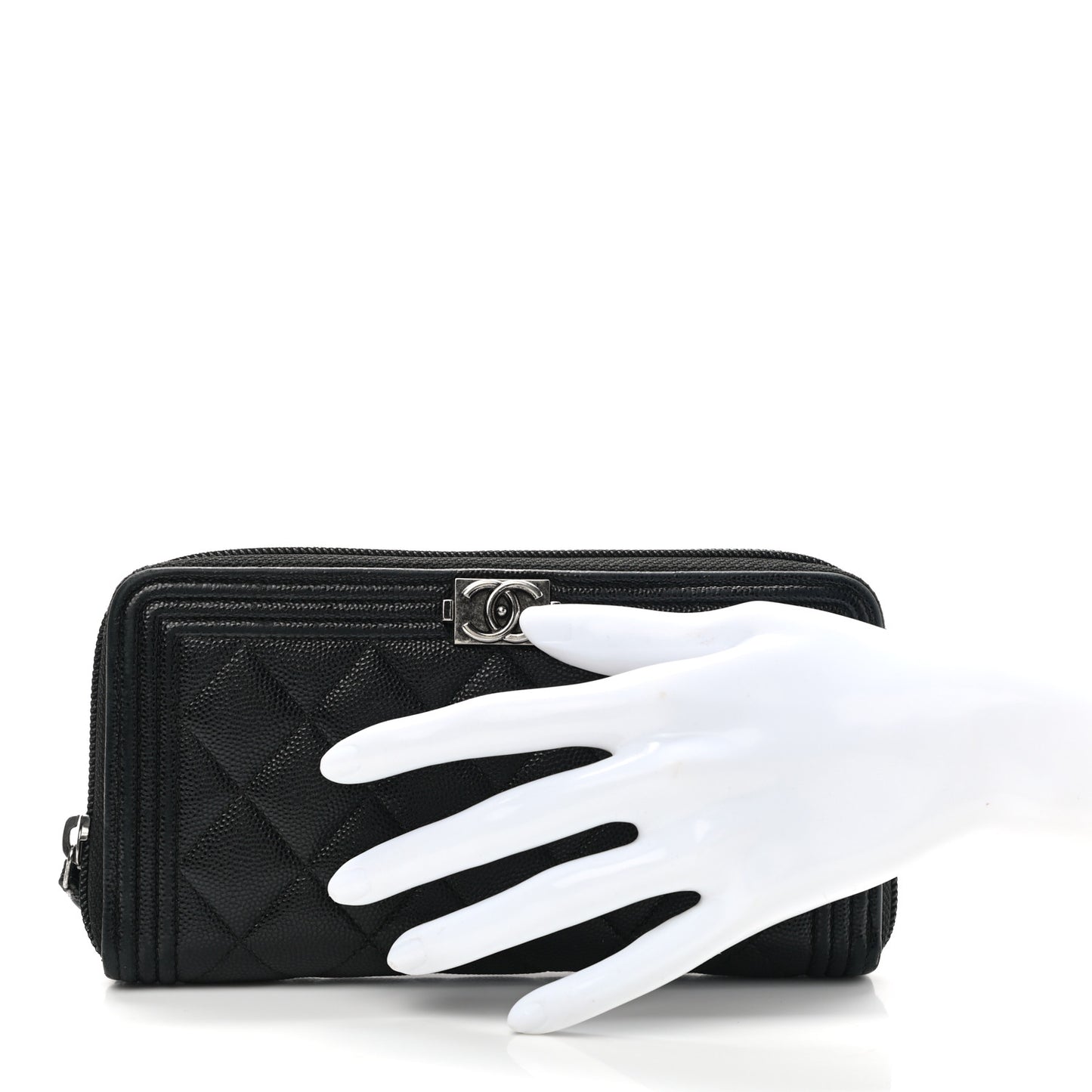 Caviar Quilted Boy Long Zip Around Wallet Black
