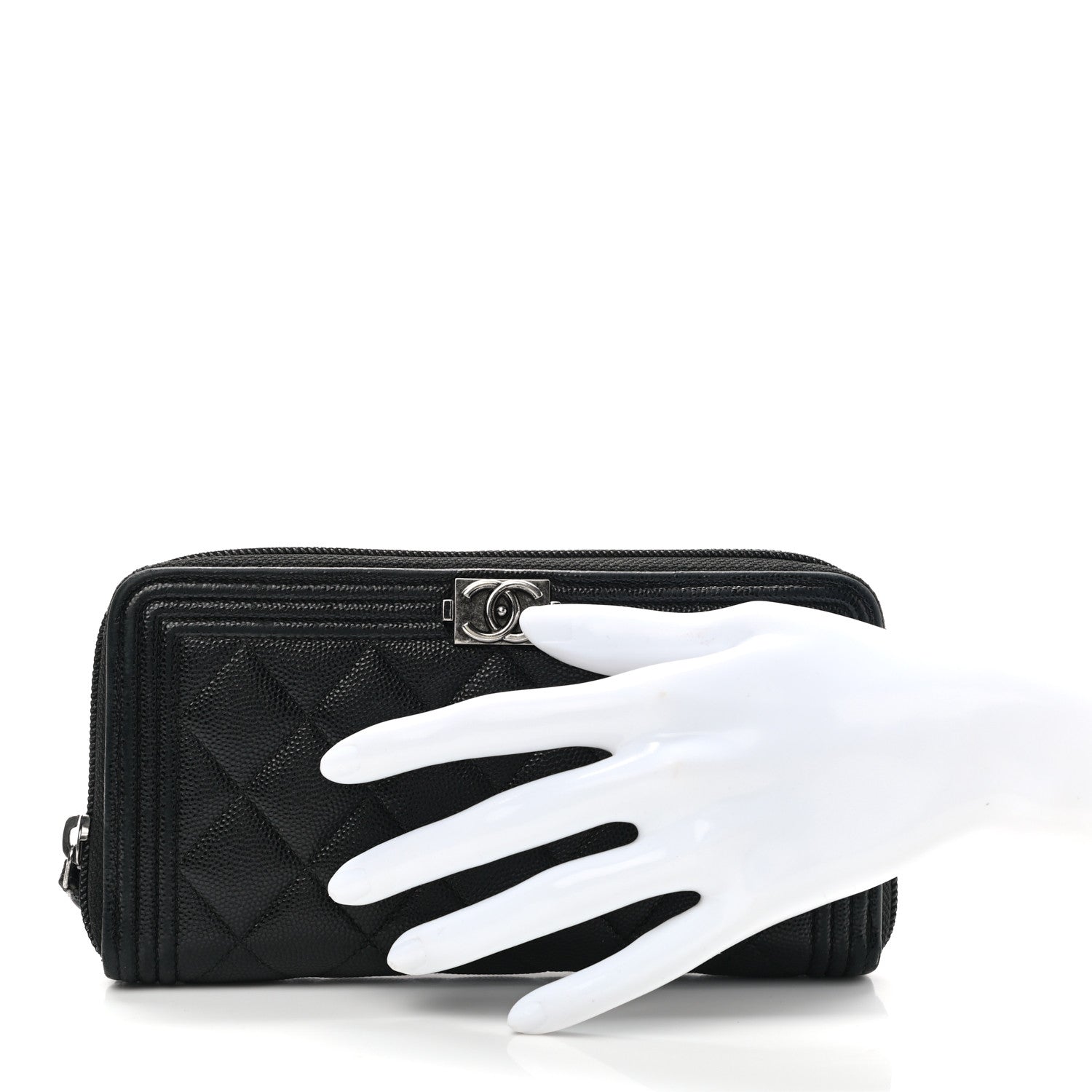 Chanel Caviar Quilted Boy Long Zip Around Wallet Black 2 of 9