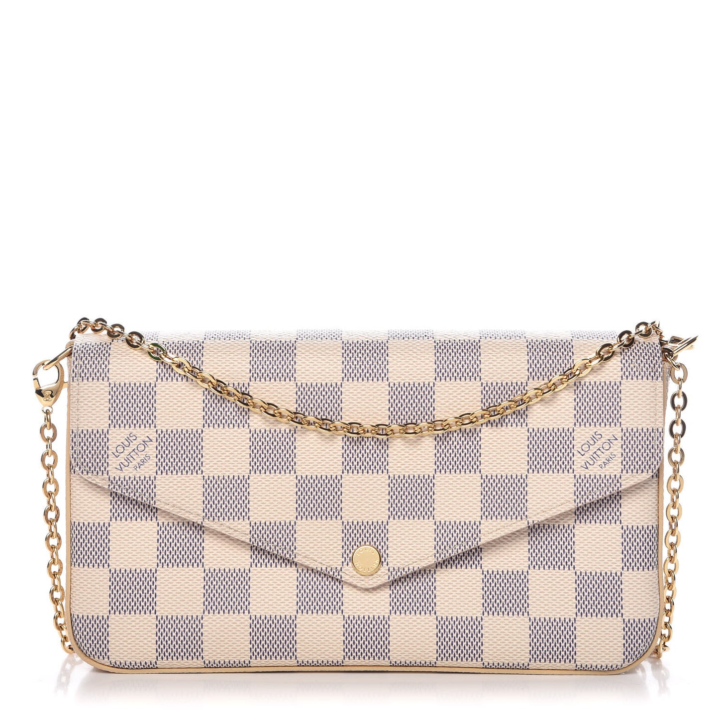 Damier Azur Pochette Felicie Chain Wallet Rose Ballerine