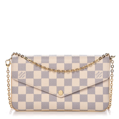 Louis Vuitton Damier Azur Pochette Felicie Chain Wallet Rose Ballerine 1 of 12