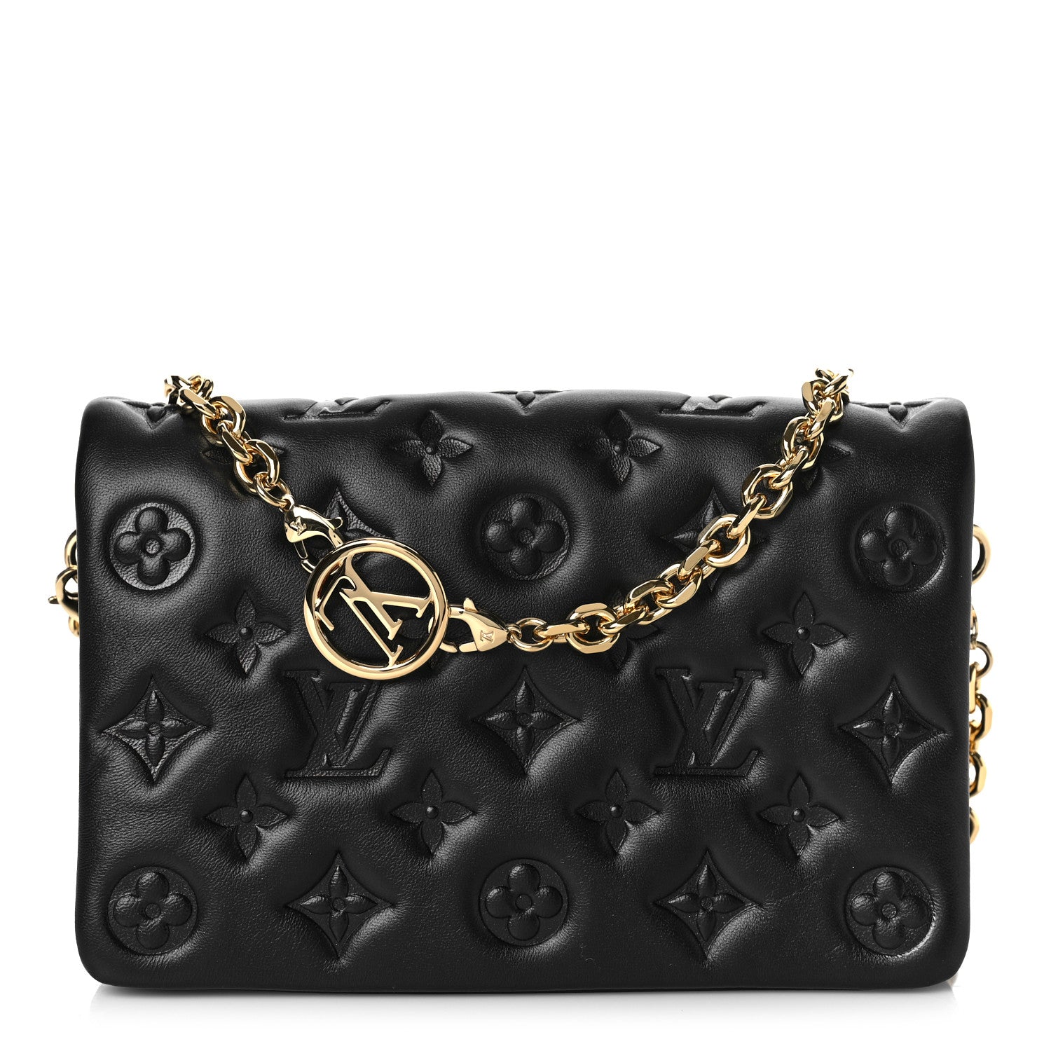 Louis Vuitton Lambskin Embossed Monogram Pochette Coussin Black 1 of 10
