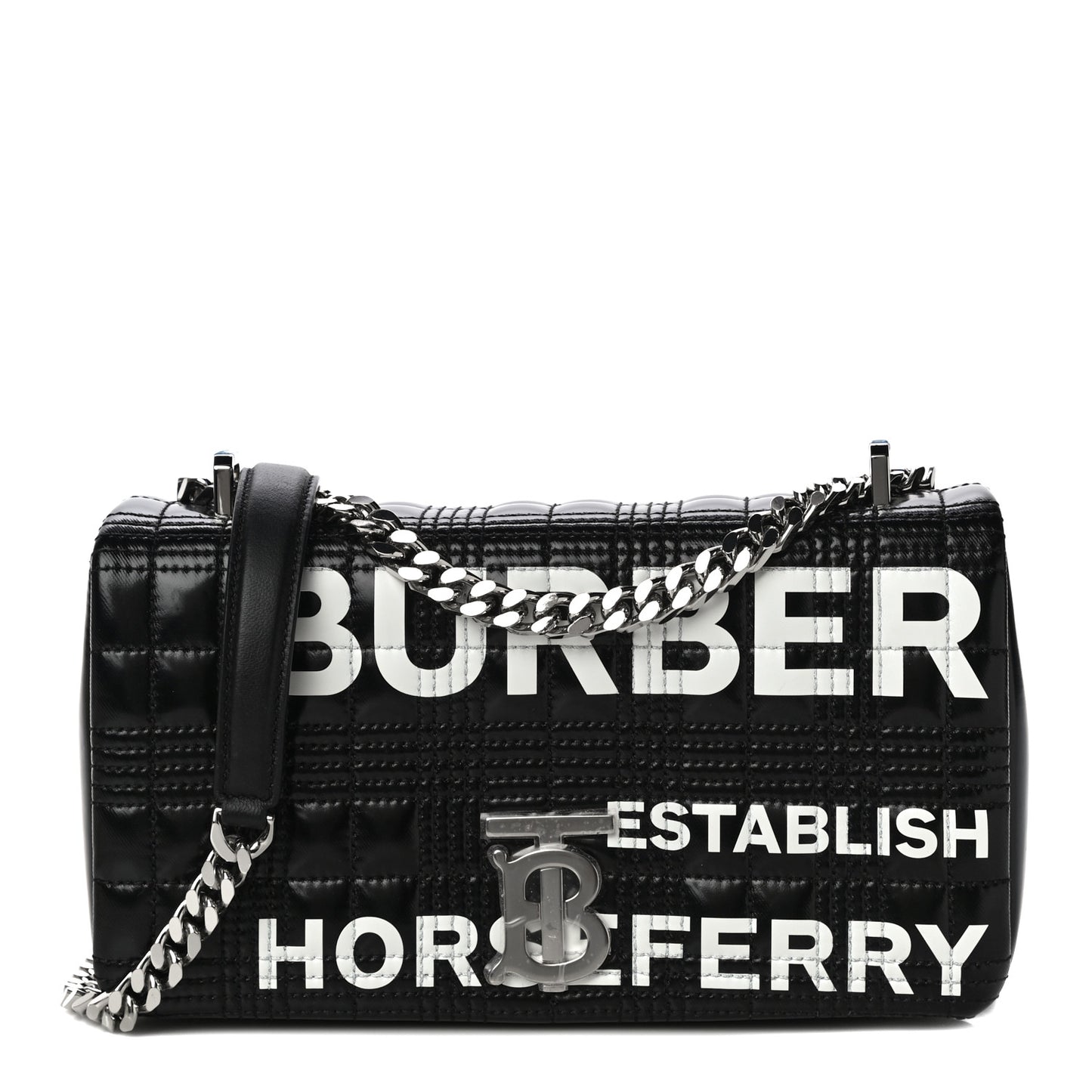 Patent Quilted Horseferry Print Small Lola Bag Black