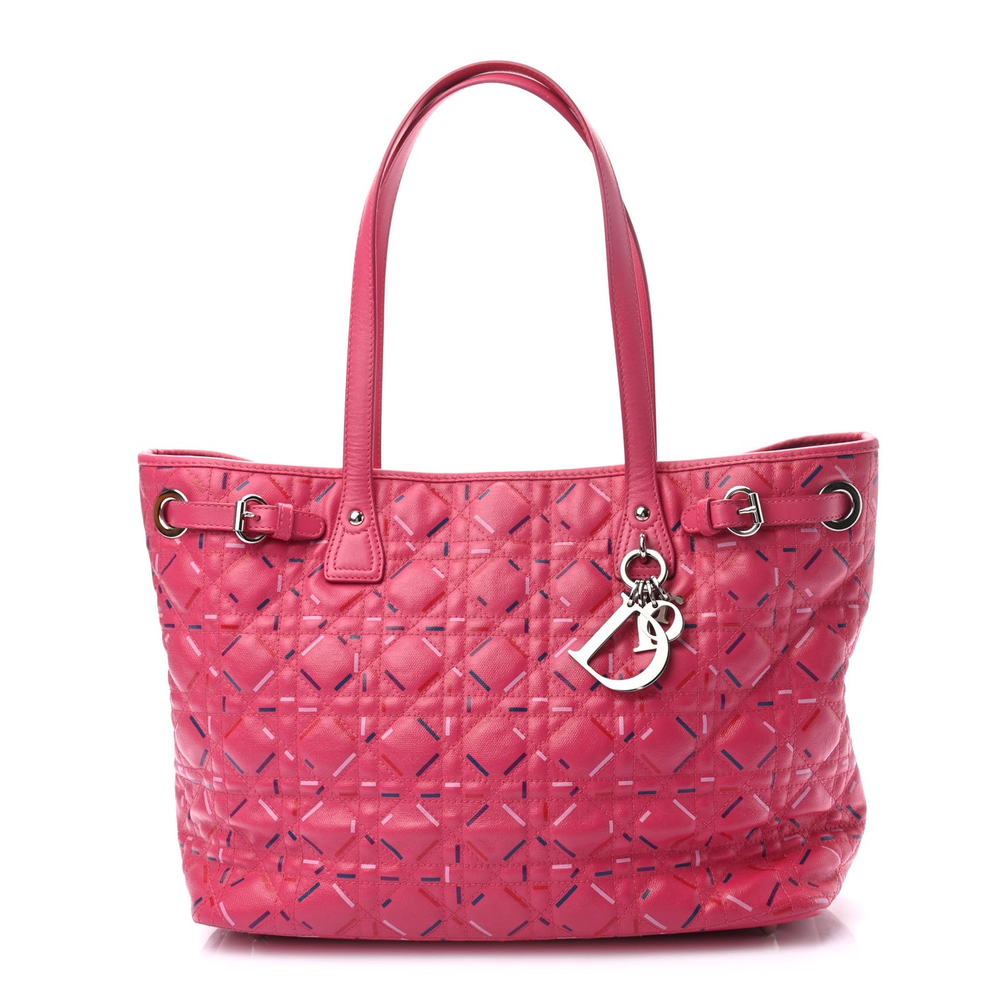 Coated Canvas Cannage Medium Panarea Tote Raspberry Multicolor