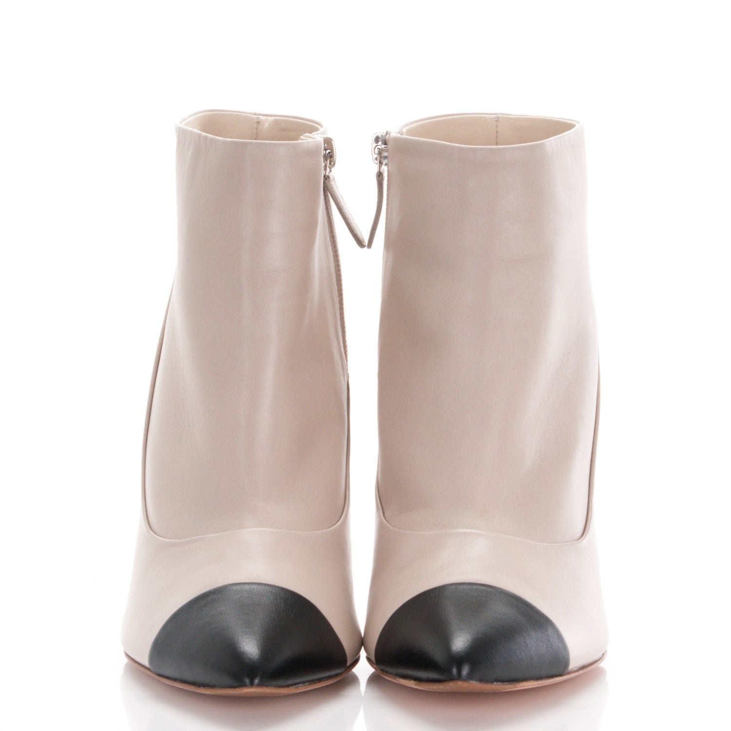 Chanel Lambskin Cap Toe CC Ankle Boots 41 Beige Black 2 of 8
