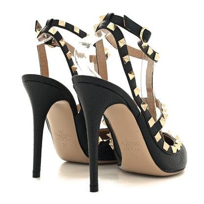 Valentino Garavani Pebbled Calfskin Rockstud Ankle Strap 100mm Pumps 38 Black 4 of 8