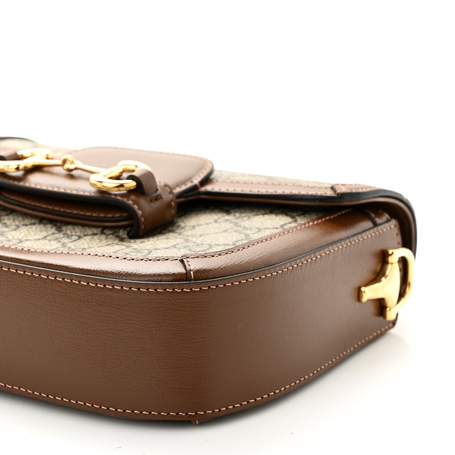 GG Supreme Monogram Web Mini Horsebit 1955 Shoulder Bag Beige Brown Sugar