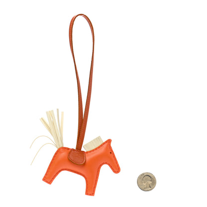 Hermes Milo Lambskin Grigri Rodeo Horse Bag Charm PM Orange Poppy Craie Terre Battue 2 of 5