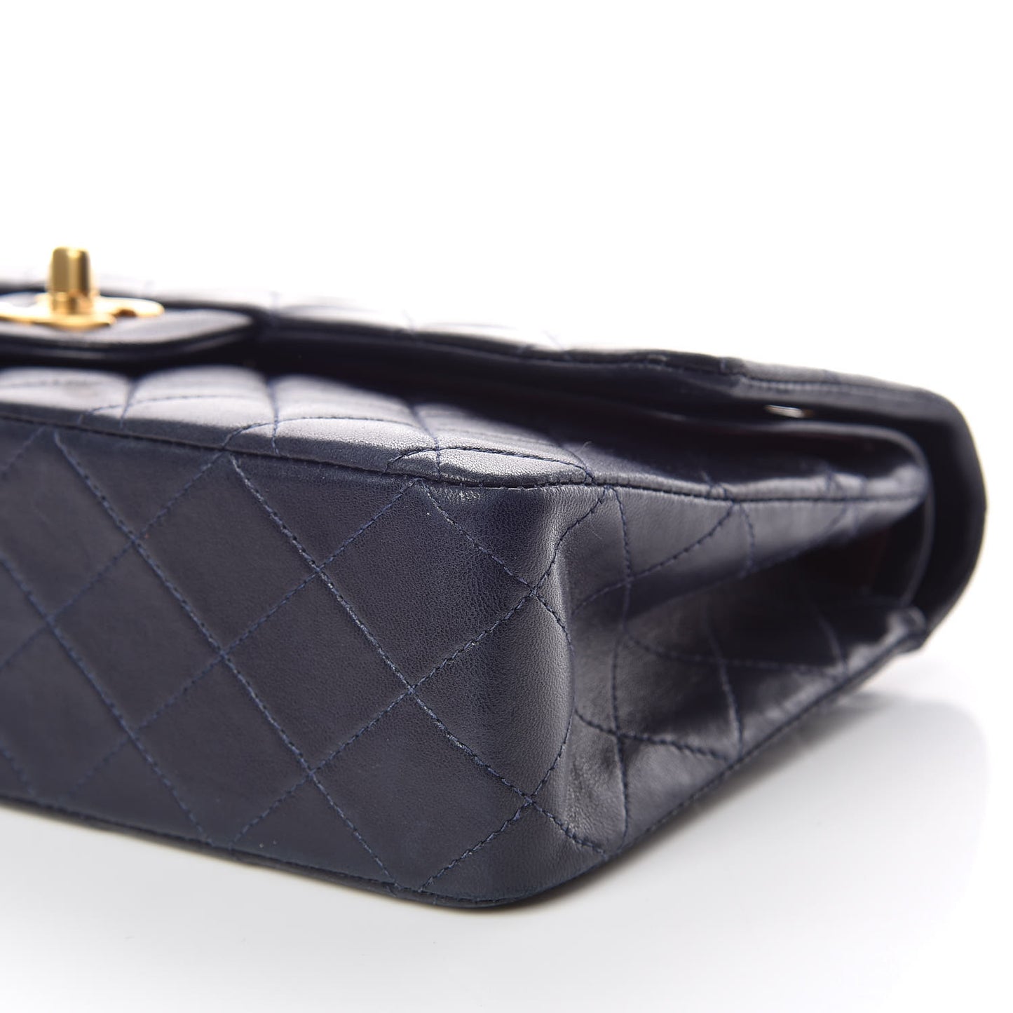 Lambskin Quilted Medium Double Flap Navy