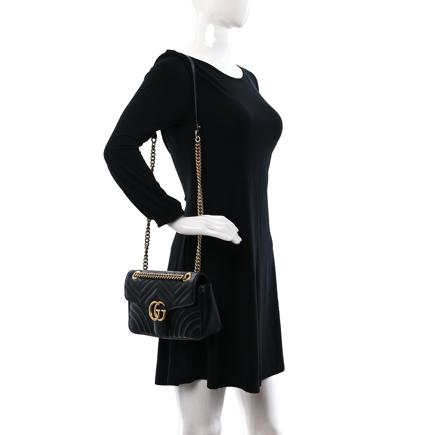 Gucci Calfskin Matelasse Small GG Marmont Shoulder Bag Black 2 of 10