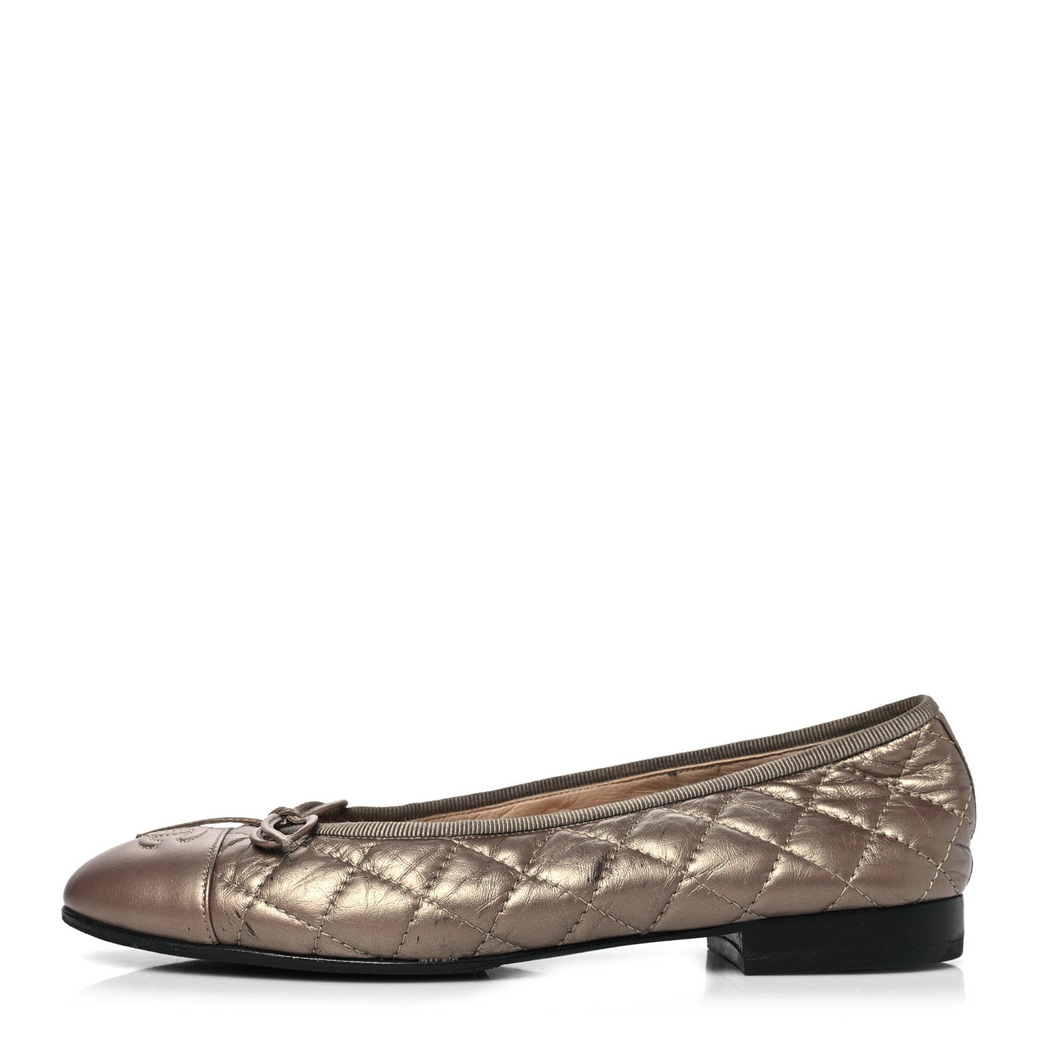 Chanel Metallic Aged Calfskin Quilted CC Cap Toe Ballerina Flats 38.5 Light Gold 1 of 10