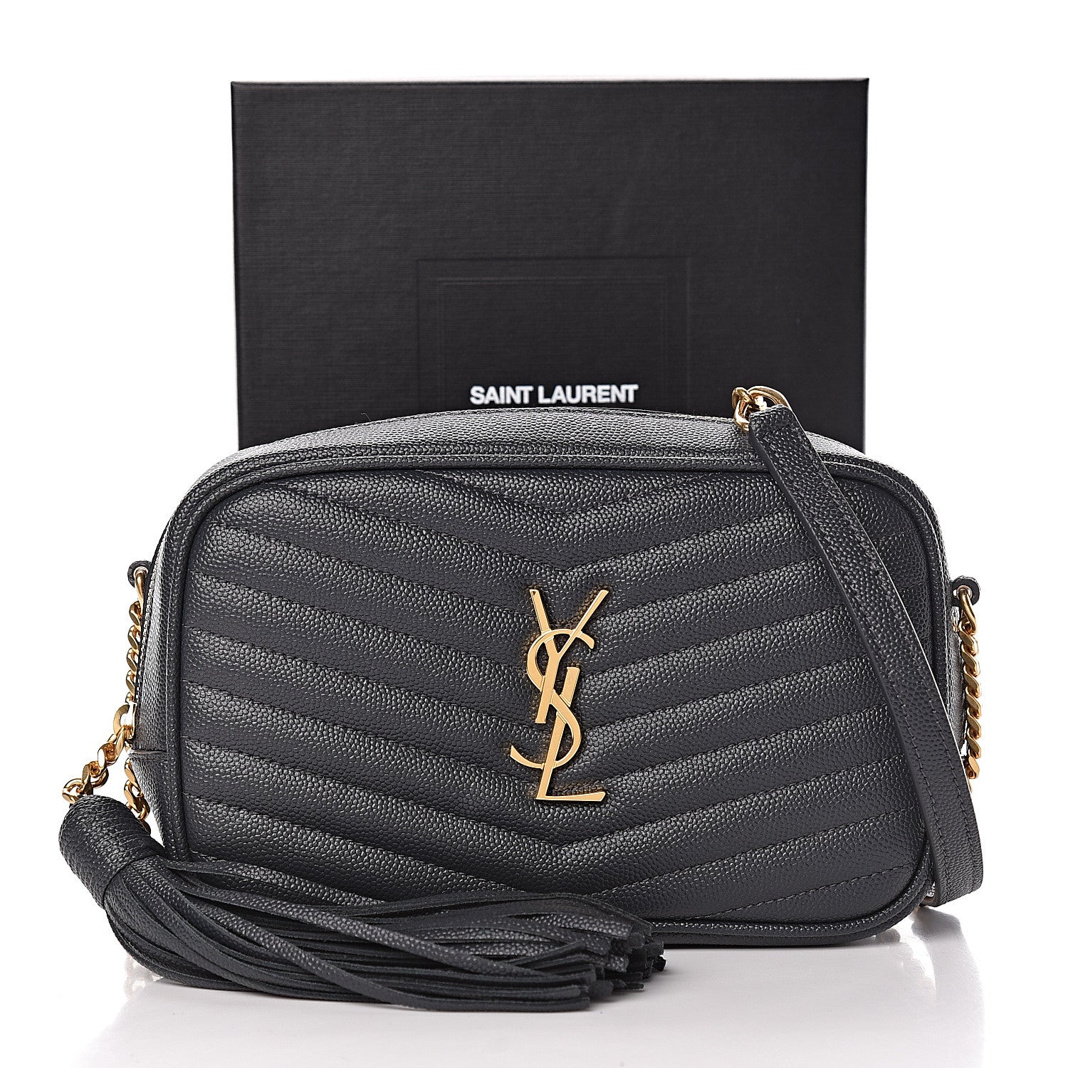 Saint Laurent Grain De Poudre Matelasse Monogram Mini Lou Camera Bag Dark Smog 11 of 11