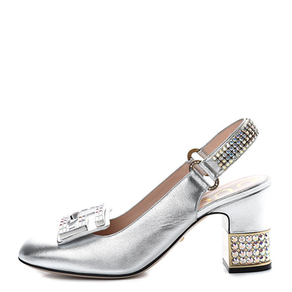 Gucci Metallic Nappa Crystal Square G Madelyn Slingbacks 38 Silver 1 of 10
