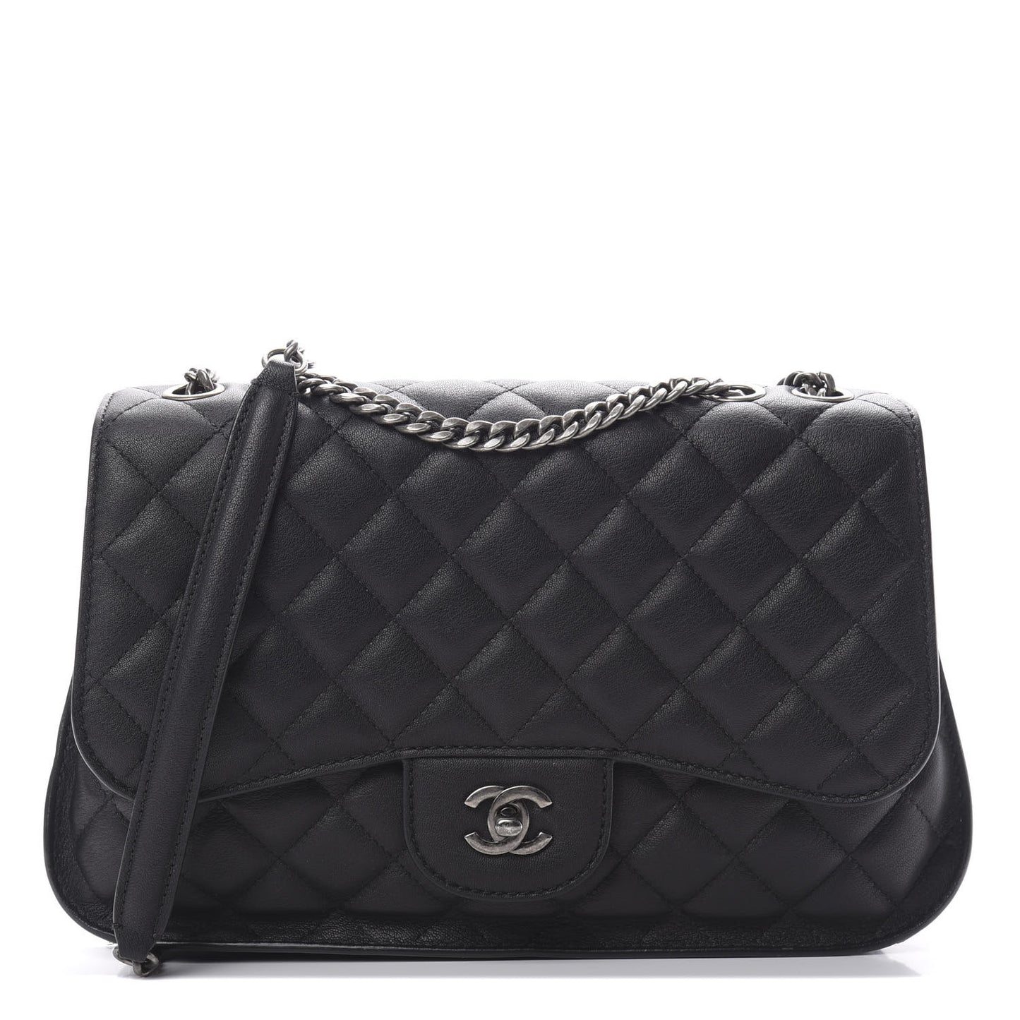 Lambskin Quilted Large Natural CC Flap Black
