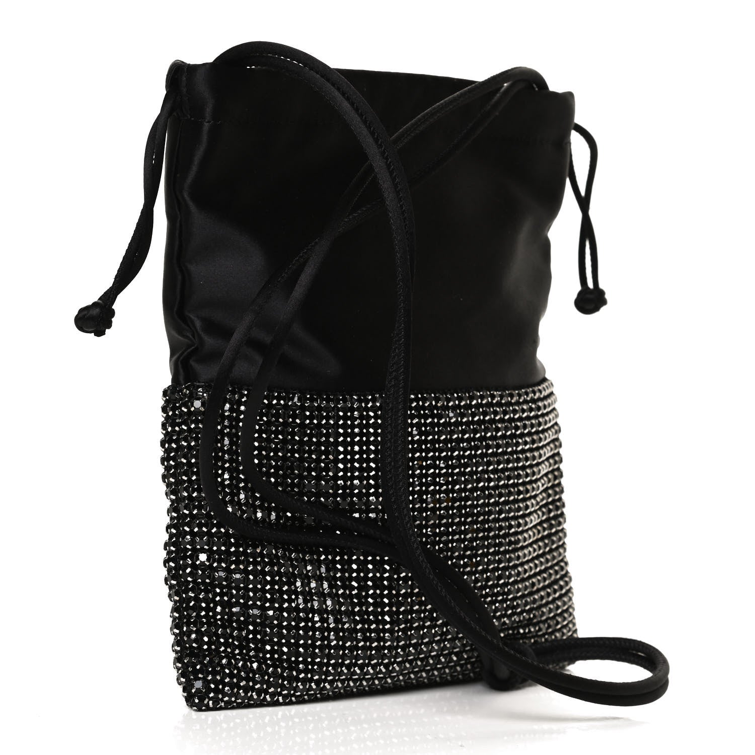 Alexander Wang Satin Crystal Rhinestone Ryan Mini Drawstring Bag Black 3 of 9