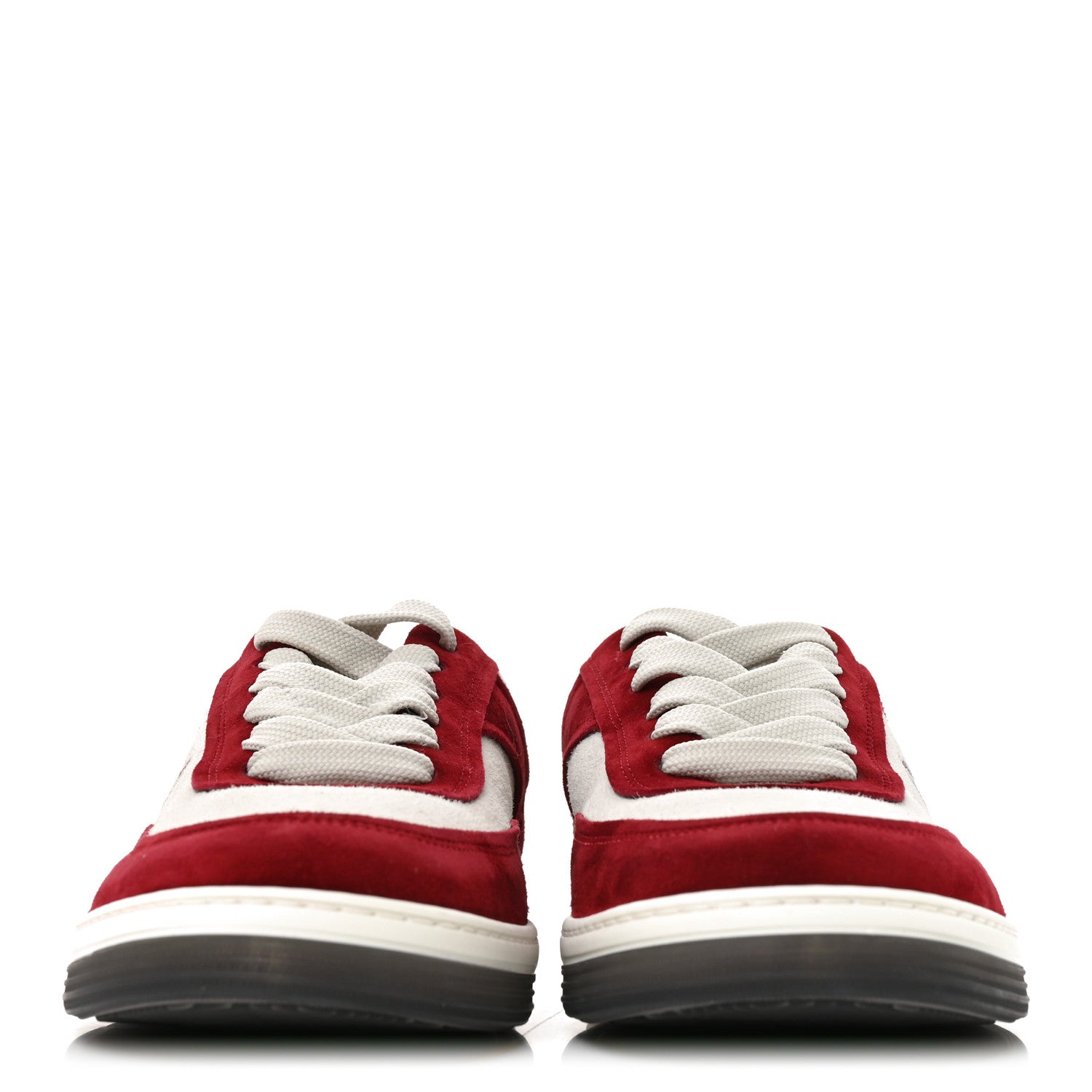 Chanel Suede Kidskin Womens CC Sneakers 38.5 Burgundy White 3 of 9