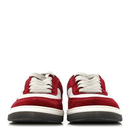 Chanel Suede Kidskin Womens CC Sneakers 38.5 Burgundy White 3 of 9