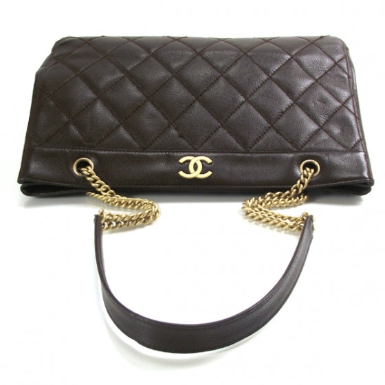 Caviar Quilted Shopping Tote Brown