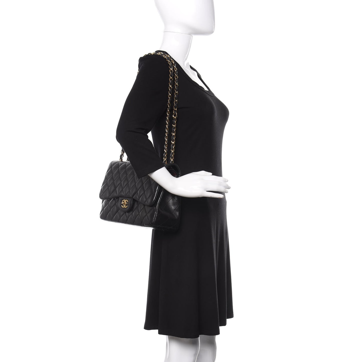 Lambskin Quilted Jumbo Double Flap Black