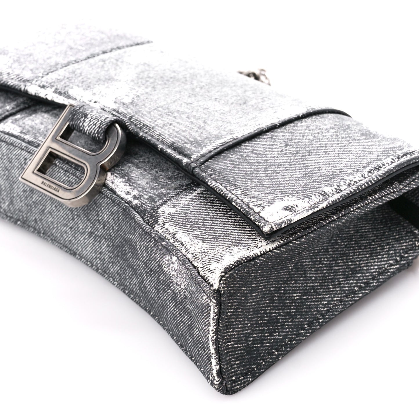 Nappa Denim Printed Hourglass Chain Bag Denim Black