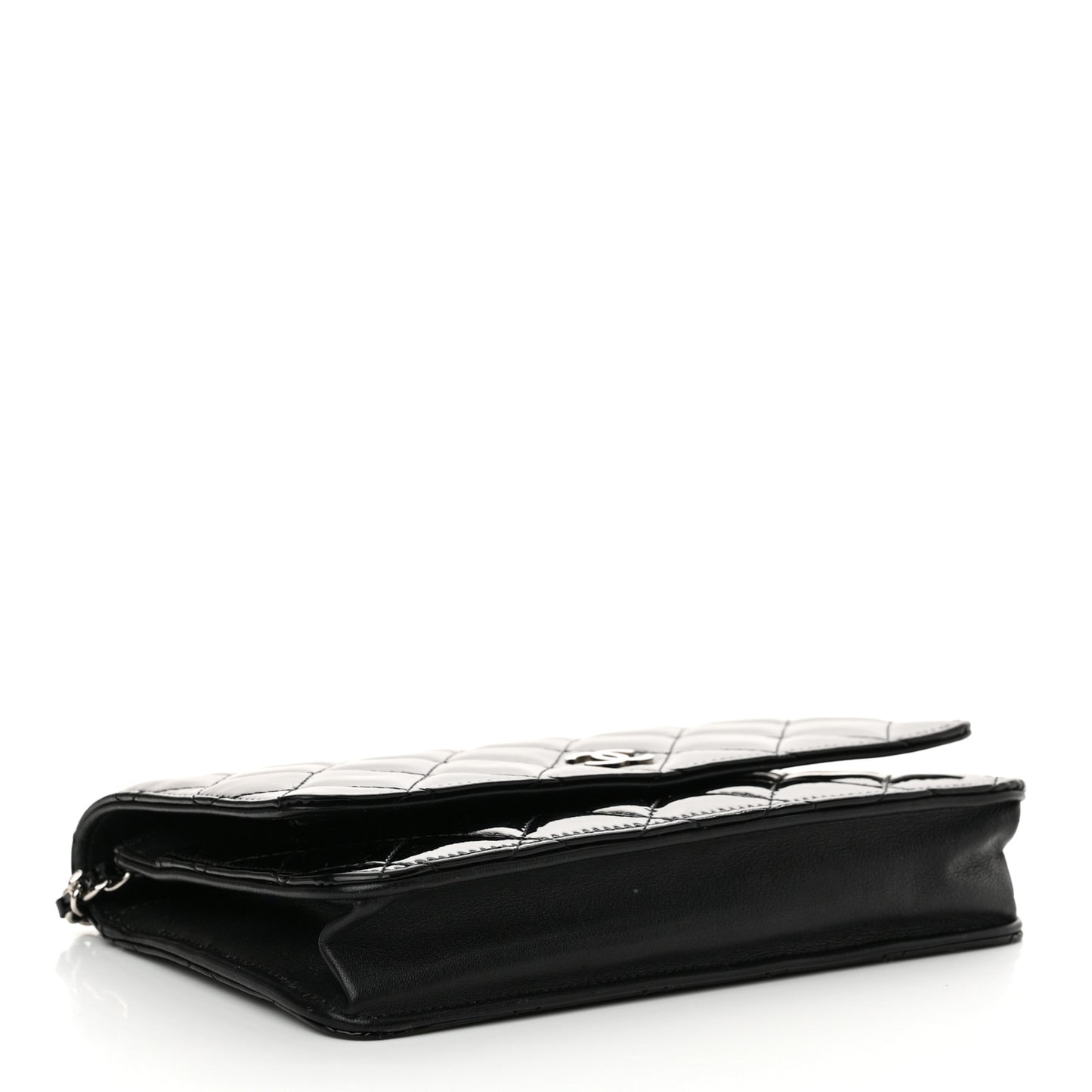 Patent Quilted Wallet On Chain WOC Black