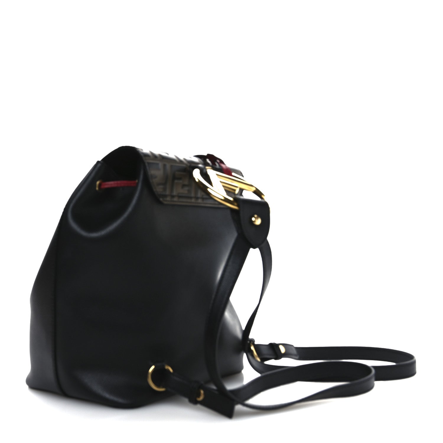 Fendi Vitello Cruise Bi-Color FF 1974 Embossed F is Fendi Drawstring Backpack Black Fragola Maya 3 of 10