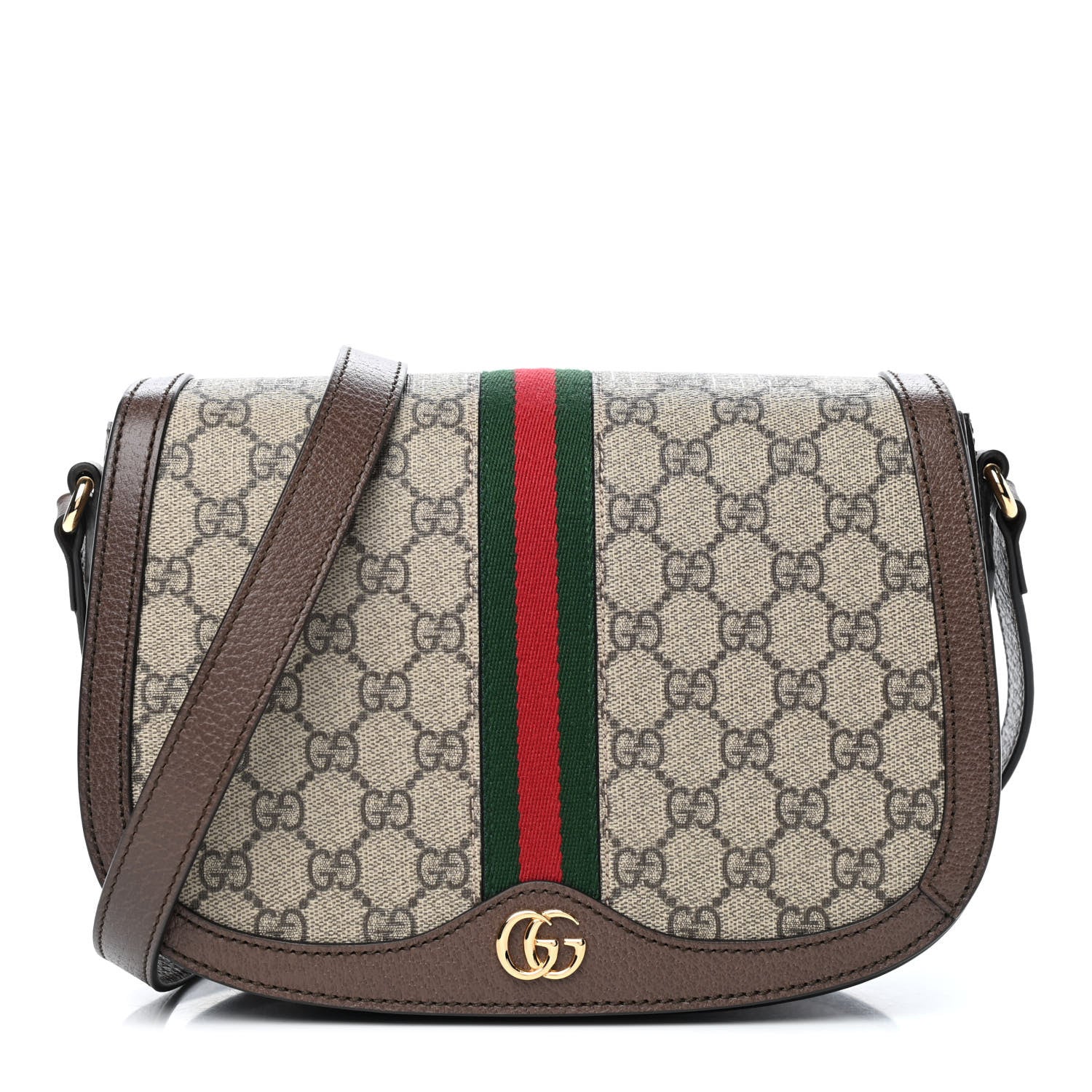 Gucci GG Supreme Monogram Web Small Ophidia Flap Messenger Bag Brown 1 of 4