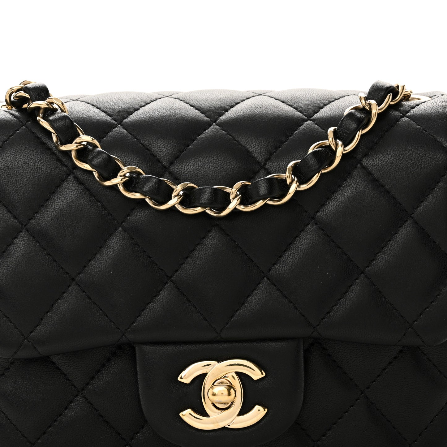 Lambskin Quilted Mini Square Flap Black