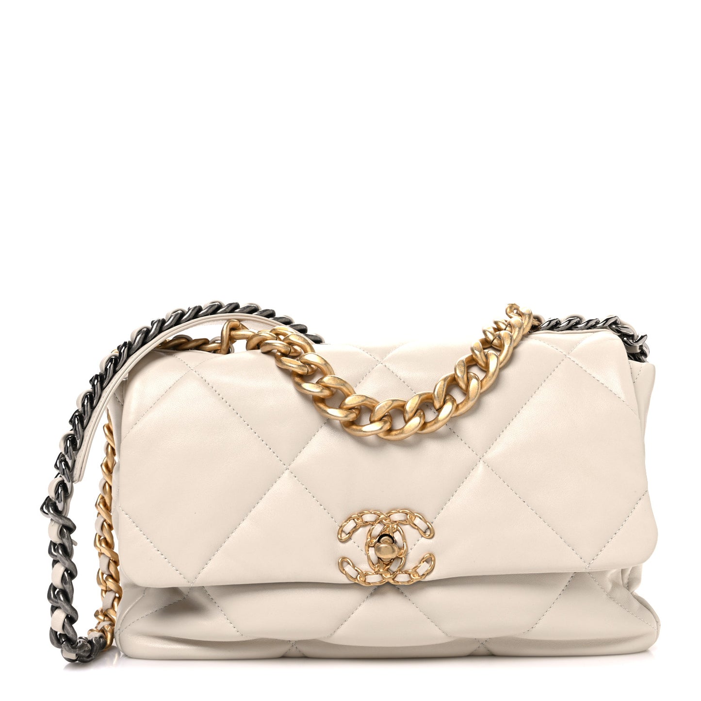 Lambskin Quilted Large Chanel 19 Flap Beige