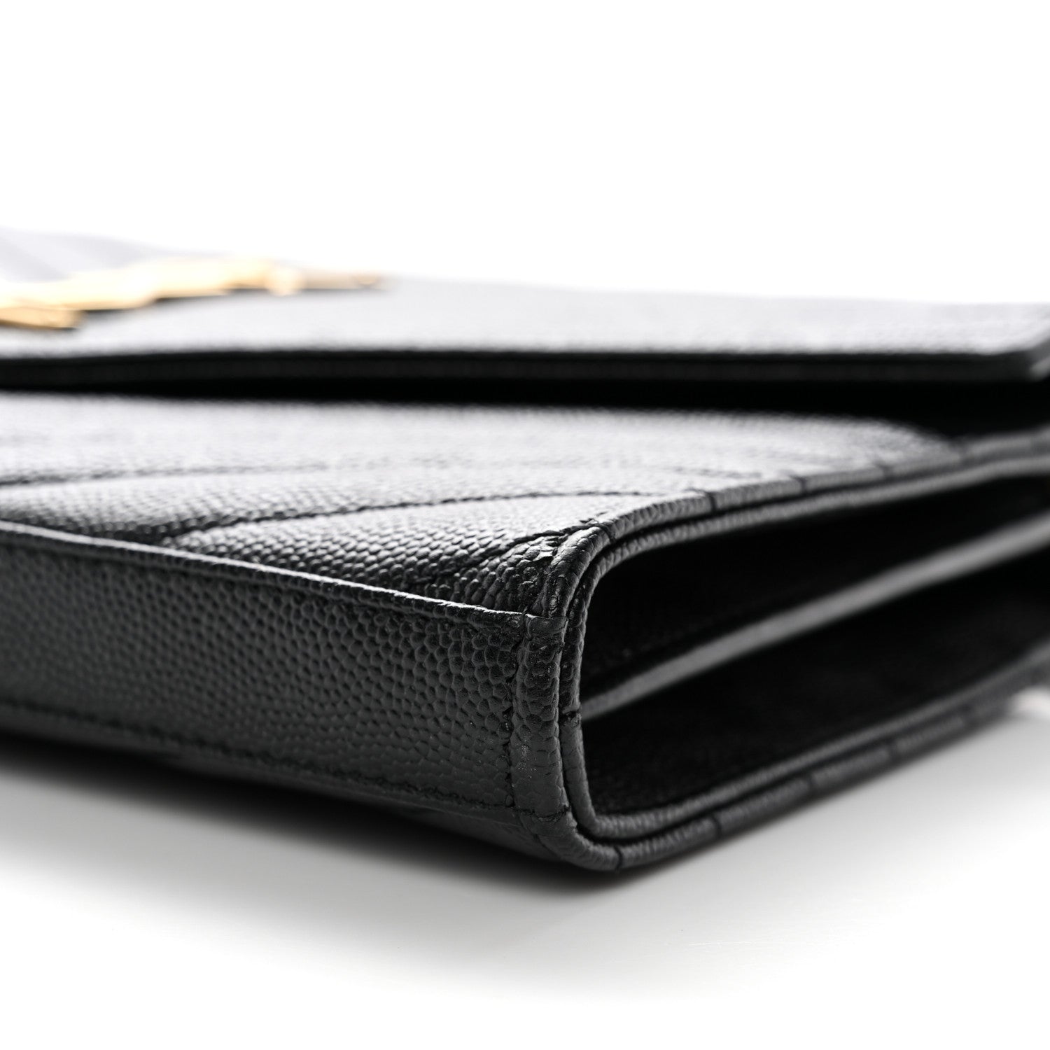 Saint Laurent Grain De Poudre Matelasse Chevron Monogram Chain Wallet Black 10 of 10
