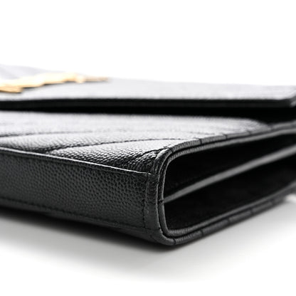 Saint Laurent Grain De Poudre Matelasse Chevron Monogram Chain Wallet Black 10 of 10