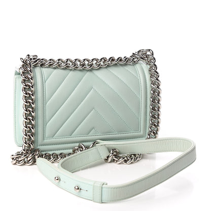 Chanel Iridescent Lambskin Chevron Quilted Small Boy Flap Turquoise 3 of 10