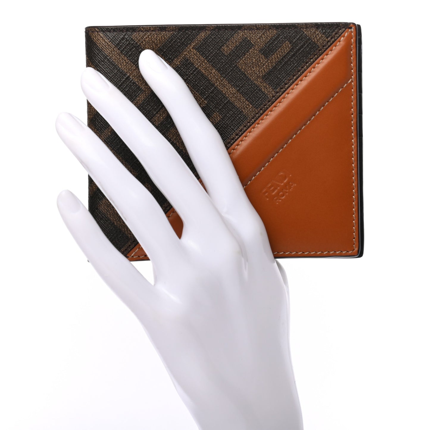 Glazed Fabric Vitello King FF 1974 Diagonal Bi-Fold Wallet Tobacco Moro Cuoio