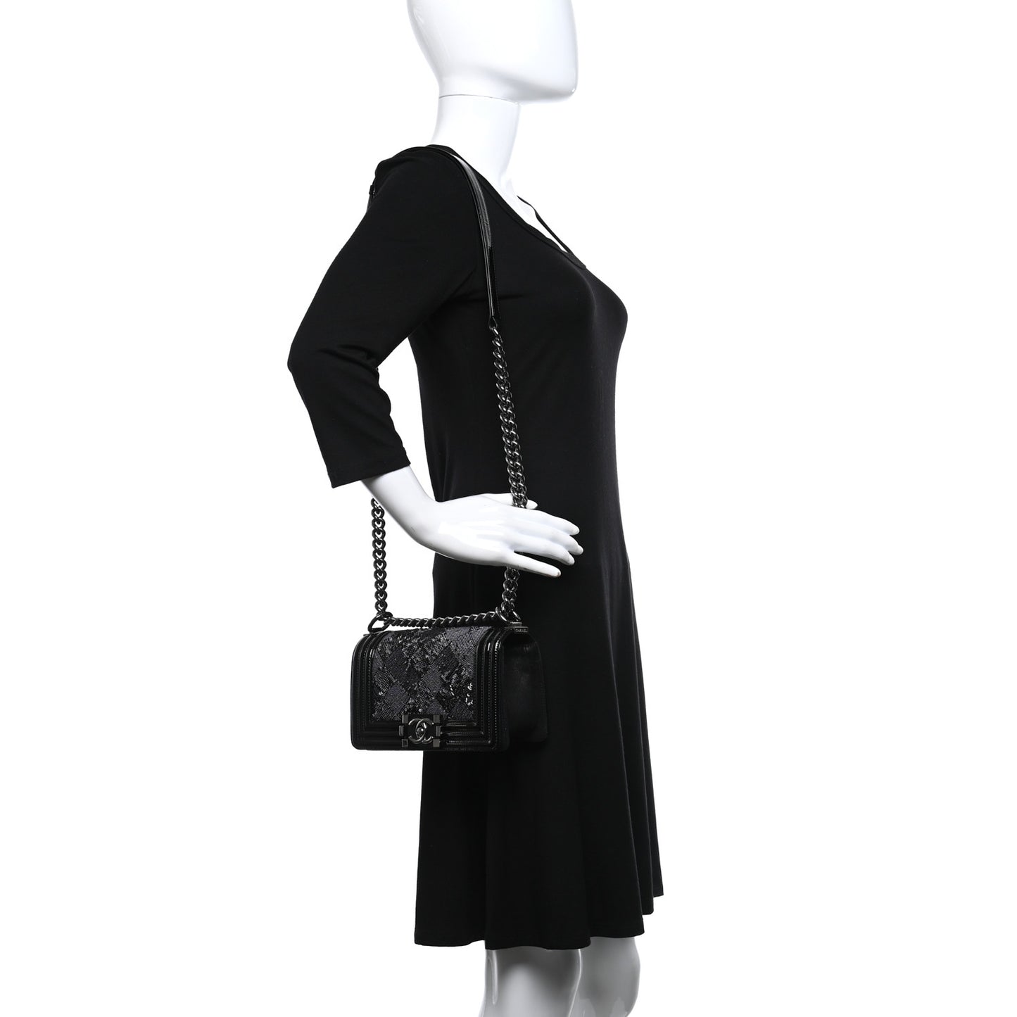 Patent Iridescent Calfskin Sequin Small Boy Flap Bag Black