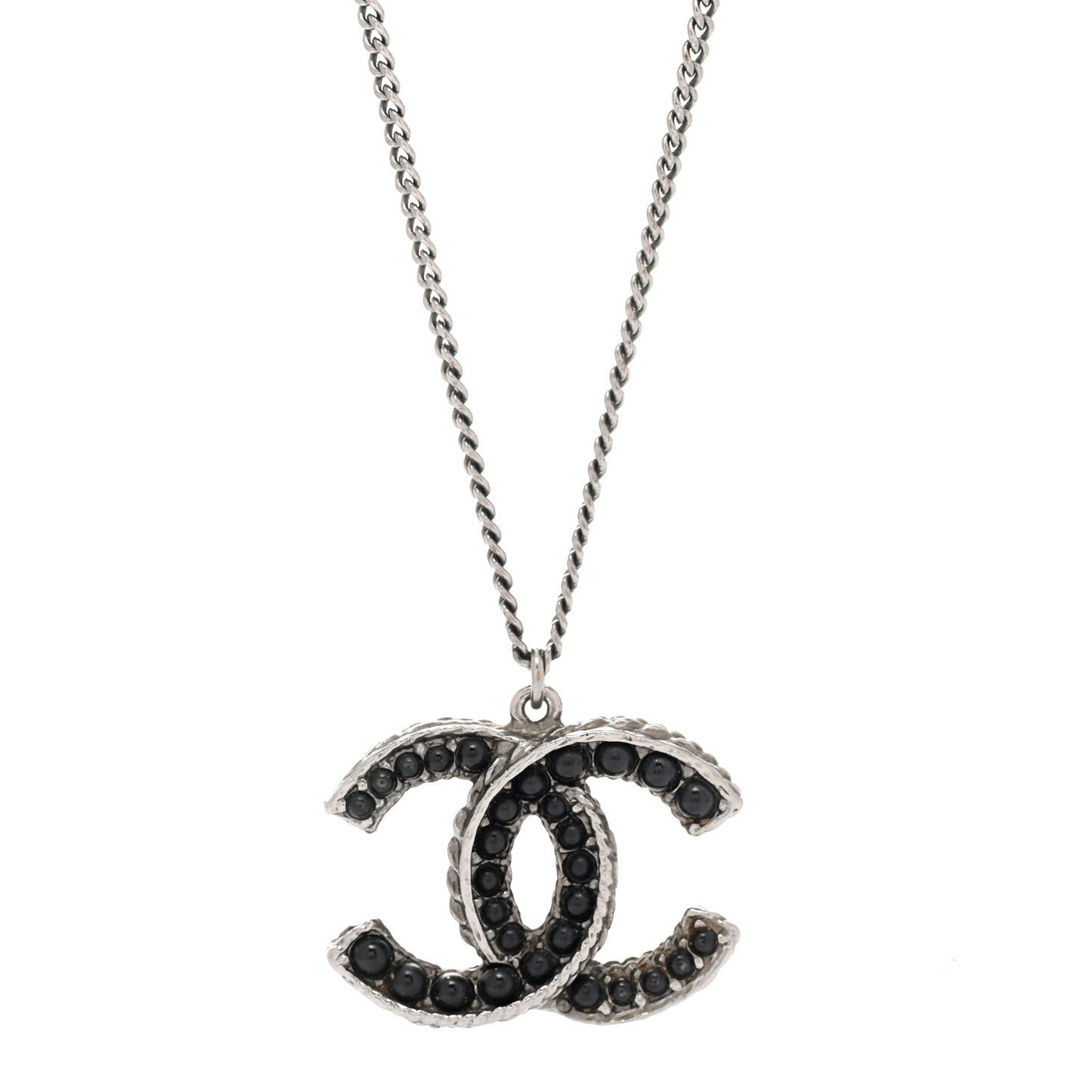 Resin CC Beaded Pendant Necklace Black Silver