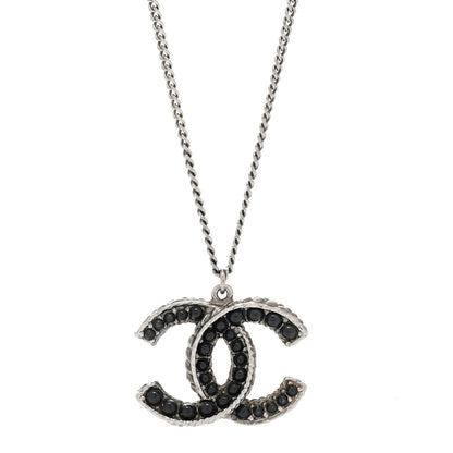 Chanel Resin CC Beaded Pendant Necklace Black Silver 4 of 6