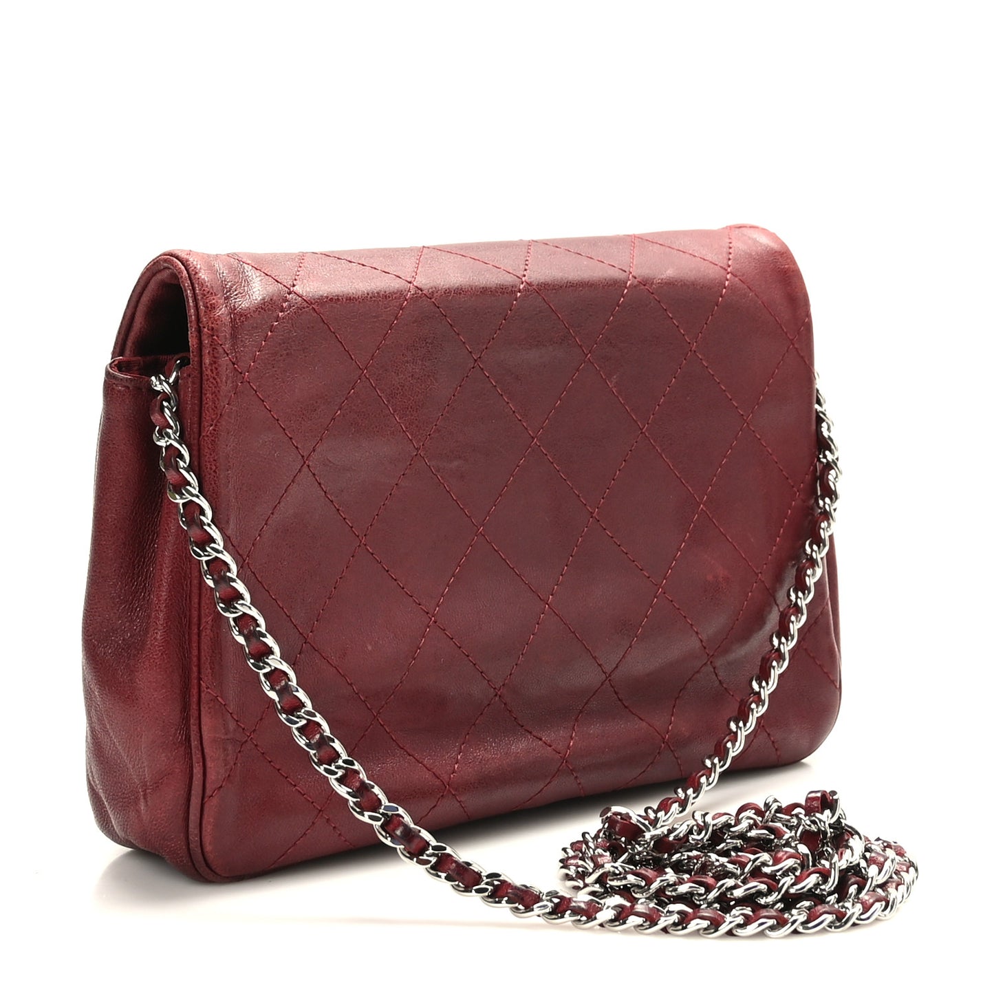 Calfskin Diamond Stitched Flap Red