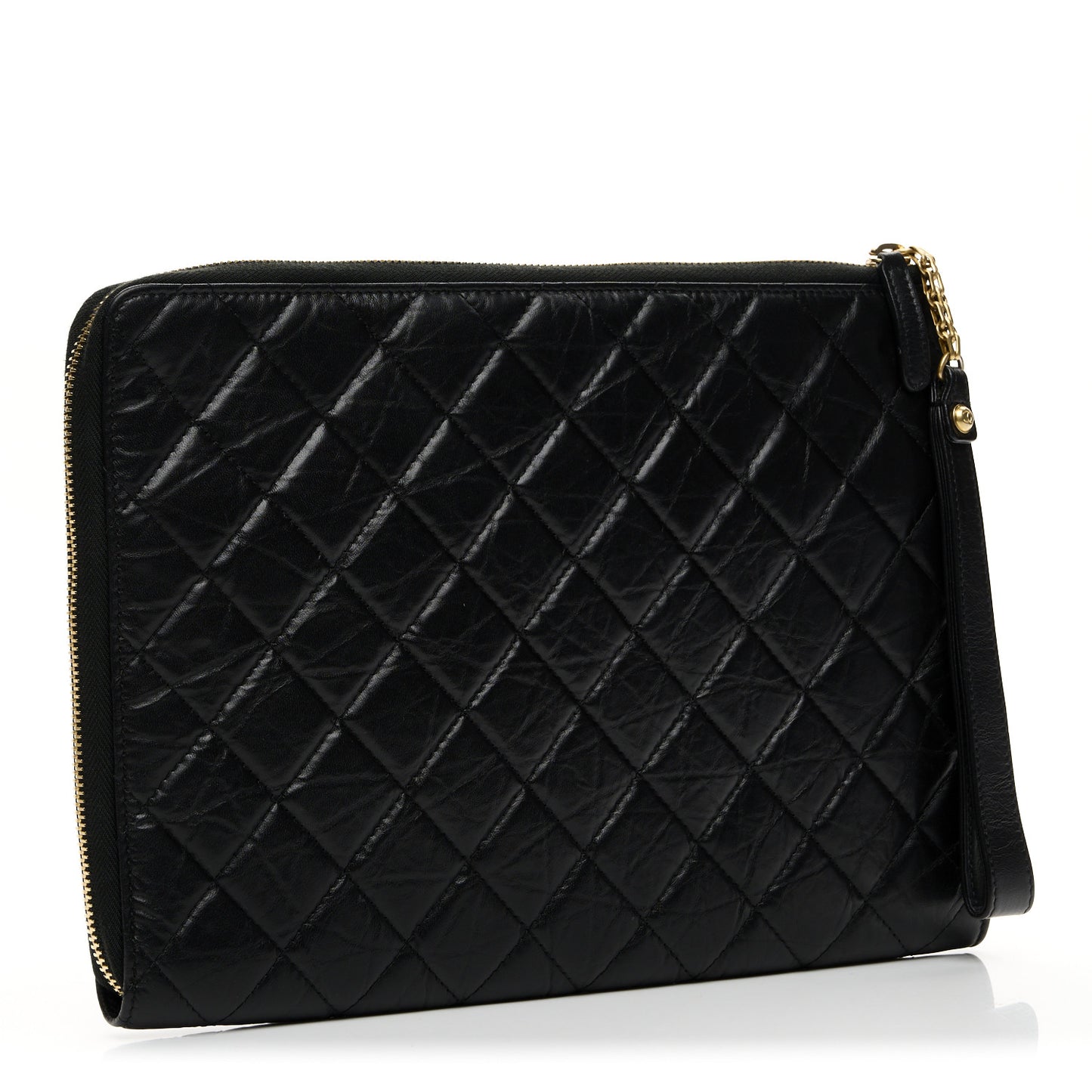 Aged Calfskin Quilted 2.55 Reissue Pouch With Handle Black