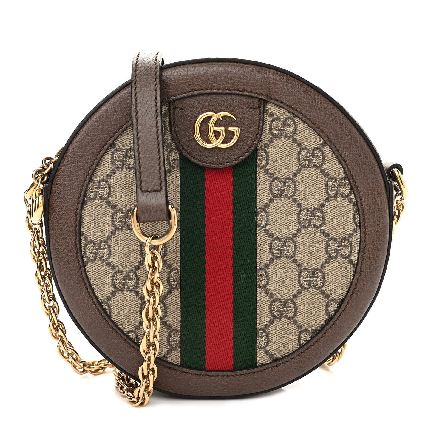 GG Supreme Monogram Web Mini Ophidia Round Shoulder Bag Brown