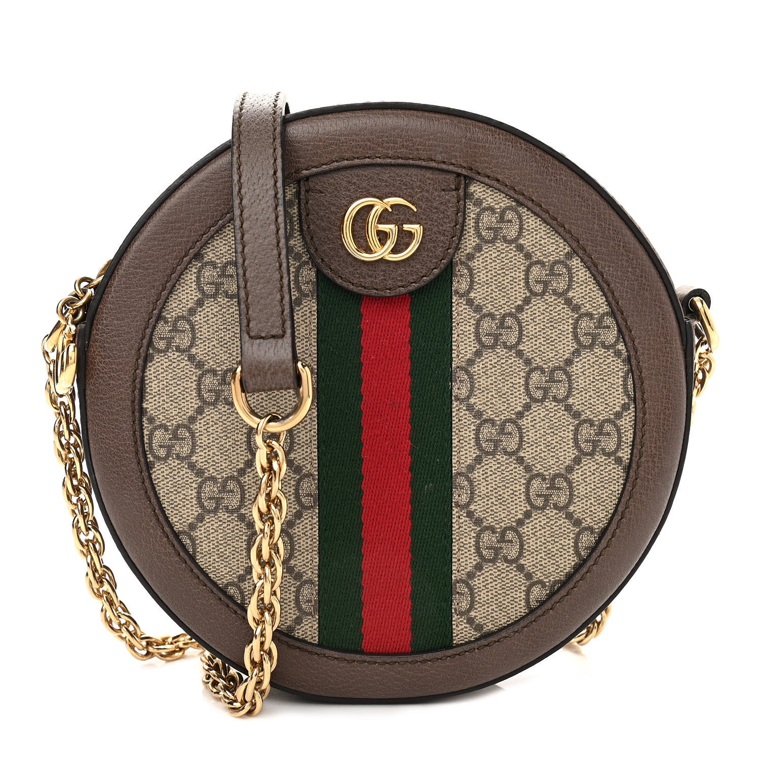 Gucci GG Supreme Monogram Web Mini Ophidia Round Shoulder Bag Brown 1 of 12