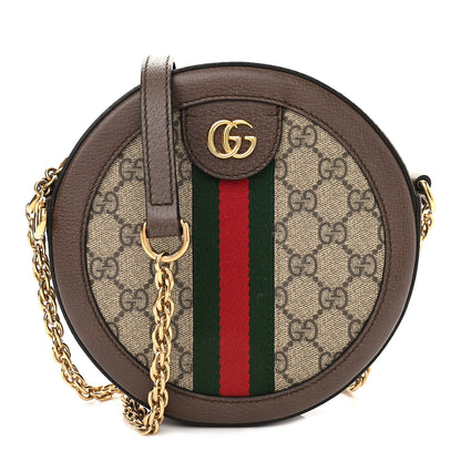 Gucci GG Supreme Monogram Web Mini Ophidia Round Shoulder Bag Brown 1 of 12