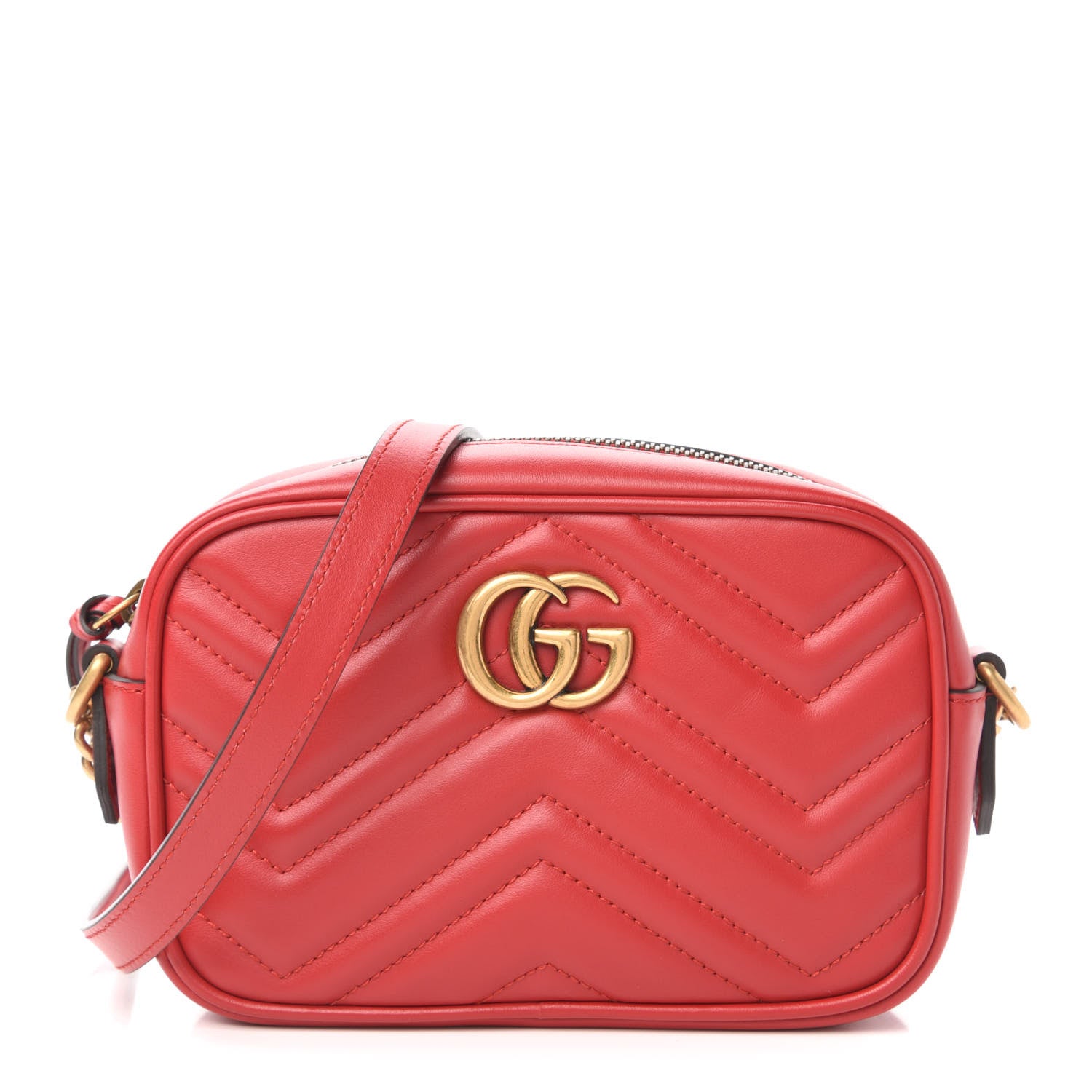 Gucci Calfskin Matelasse Mini GG Marmont Chain Shoulder Bag Hibiscus Red 1 of 10