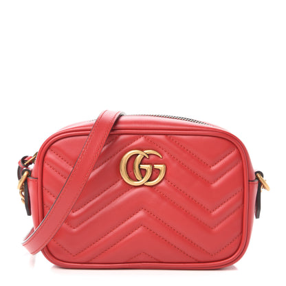 Gucci Calfskin Matelasse Mini GG Marmont Chain Shoulder Bag Hibiscus Red 1 of 10