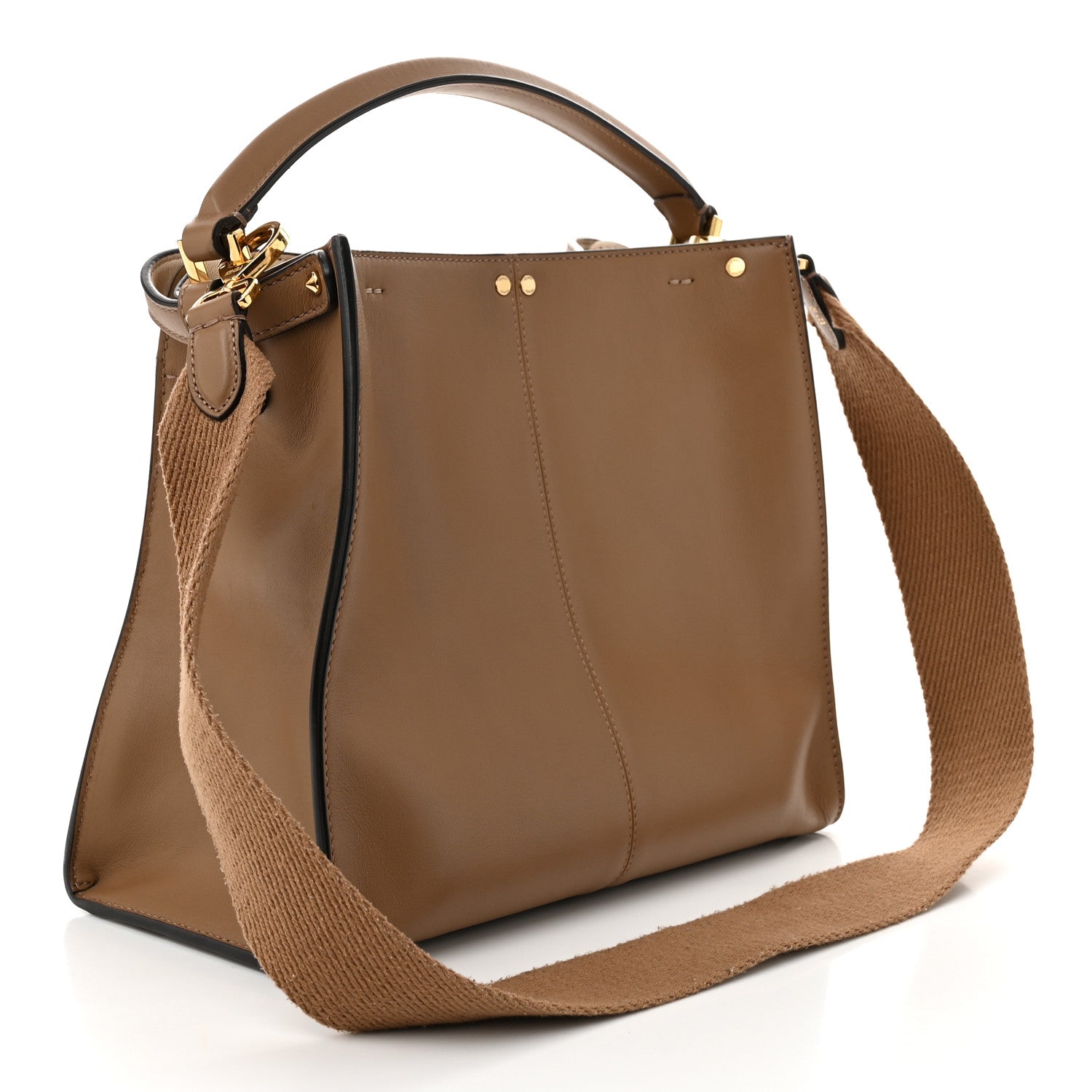Fendi Vitello Seta Glazed Fabric FF 1974 Medium Peekaboo X-Lite Sand Mogano Panna 3 of 11