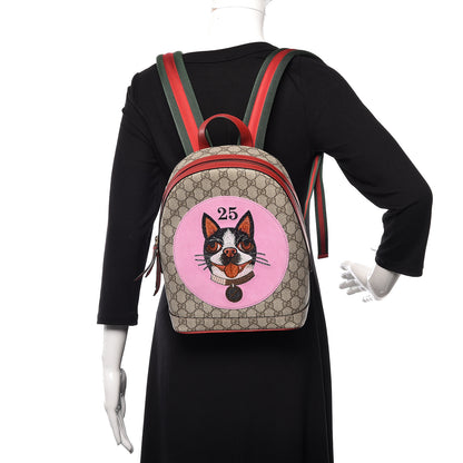 Gucci GG Supreme Monogram Web Bosco Patch Dome Backpack Beige Malva Hibiscus Red 2 of 10