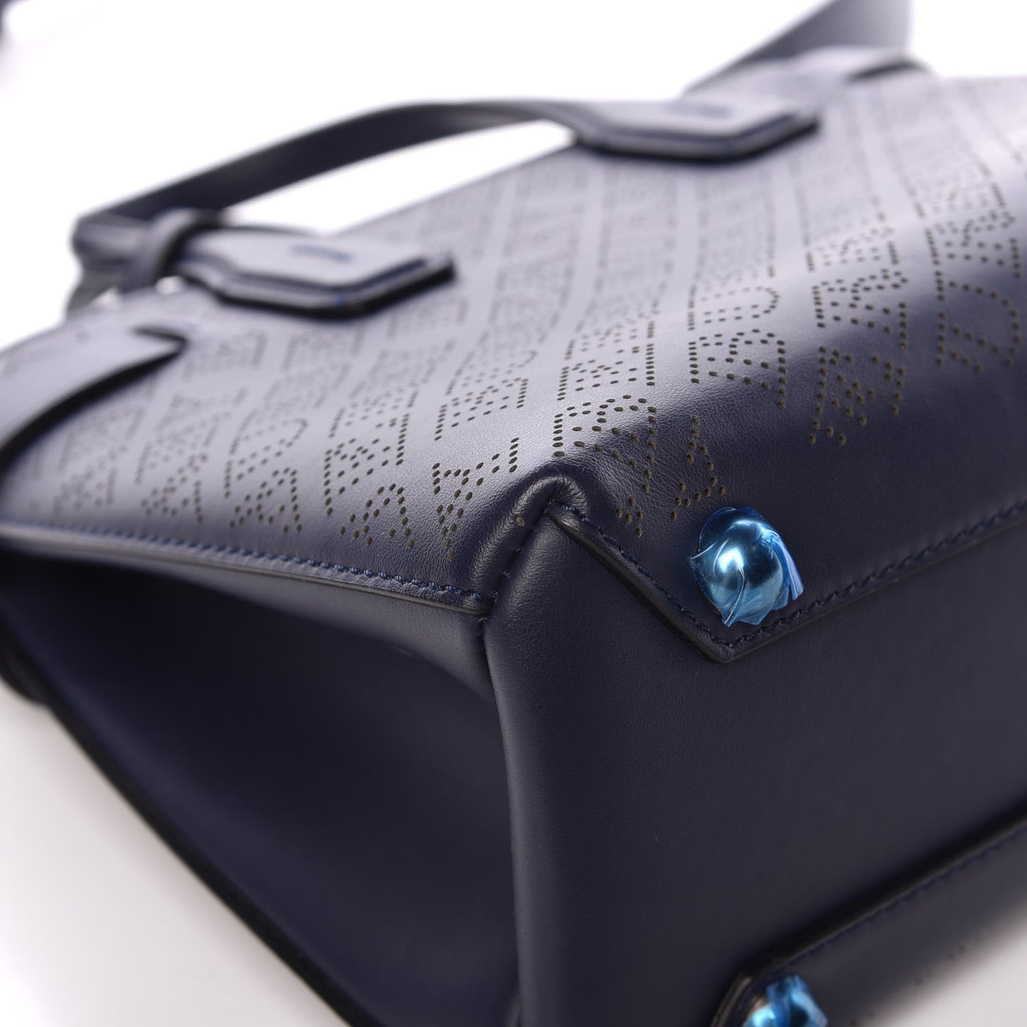 Derby Calfskin Perforated Small Banner Tote Regency Blue