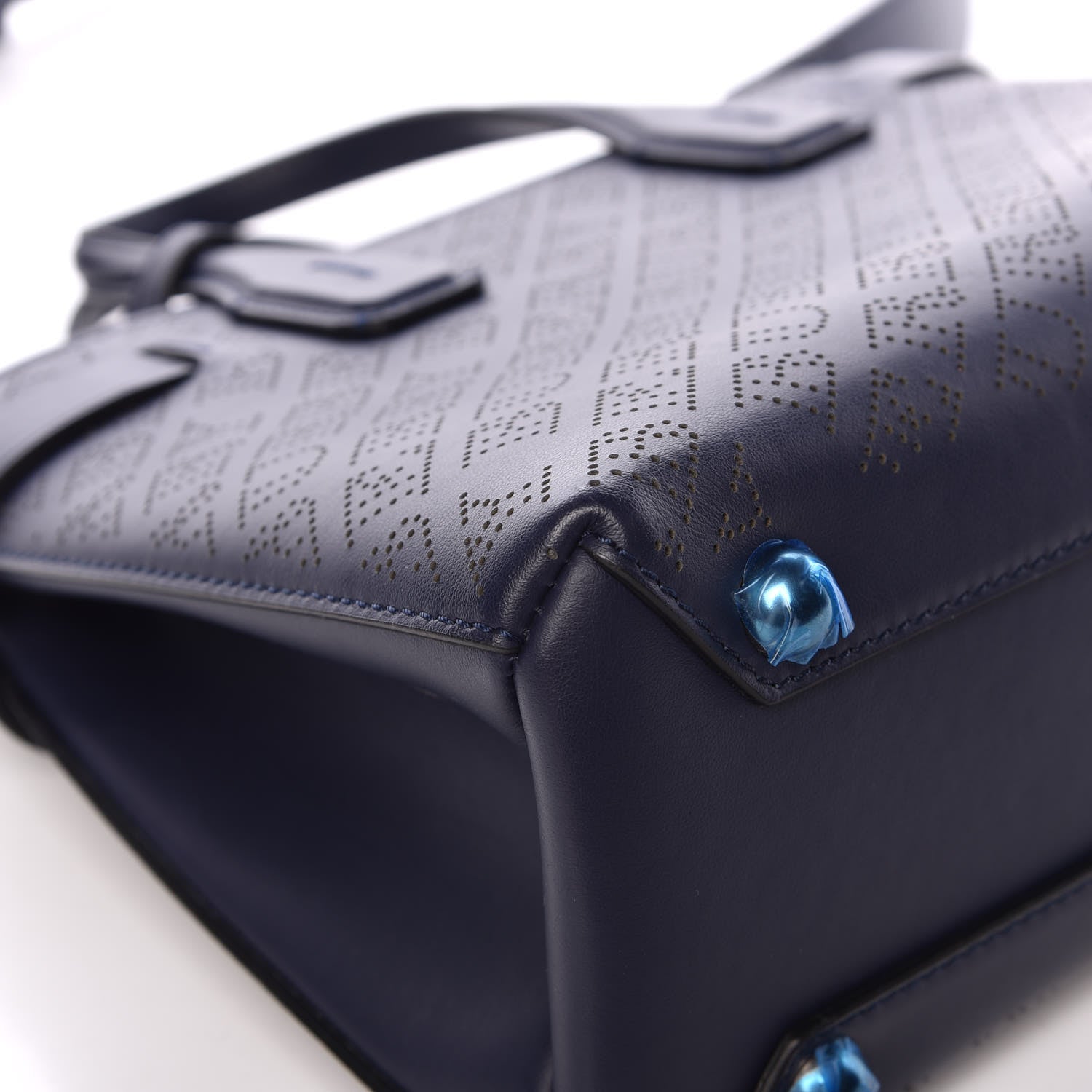 Burberry Derby Calfskin Perforated Small Banner Tote Regency Blue 9 of 12
