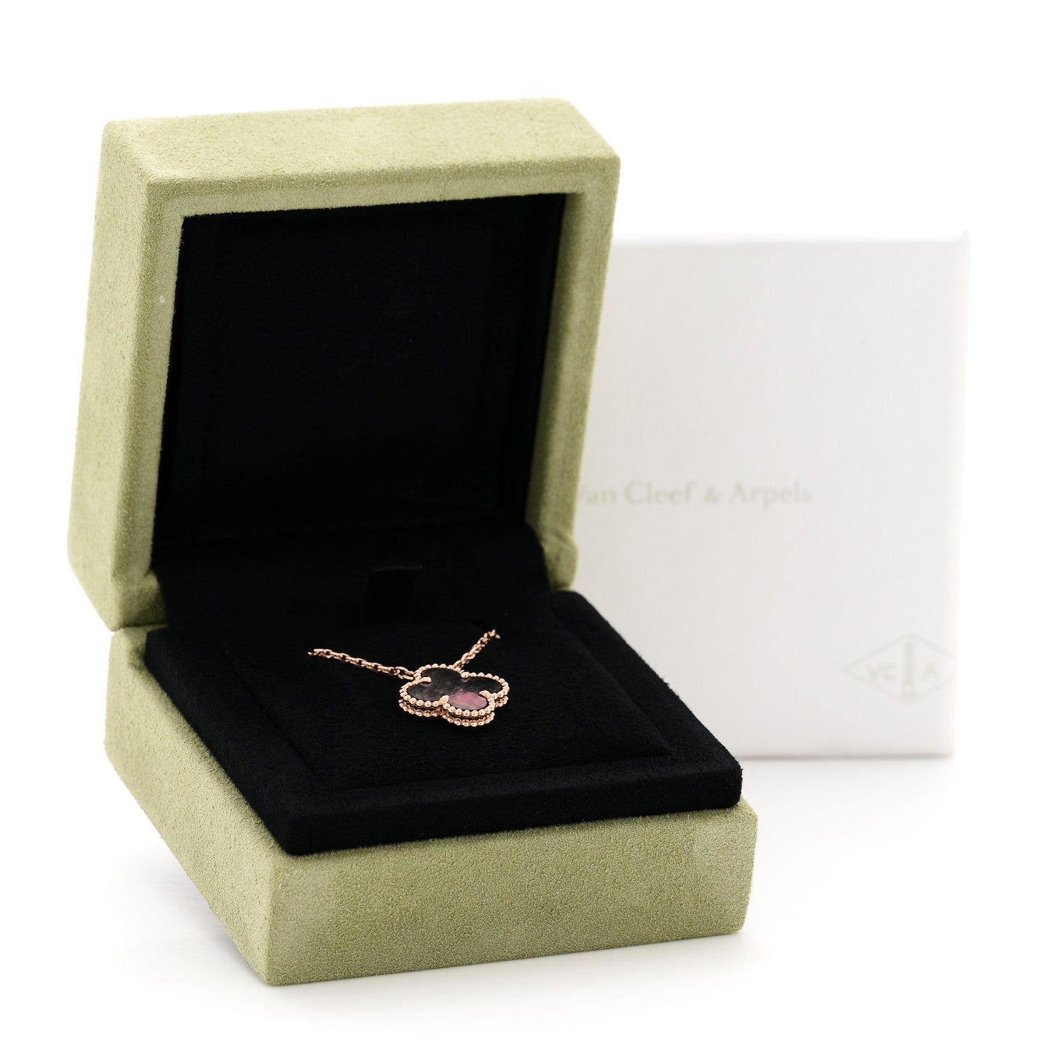 Van Cleef & Arpels 18K Rose Gold Gray Mother of Pearl Vintage Alhambra Pendant Necklace 6 of 6
