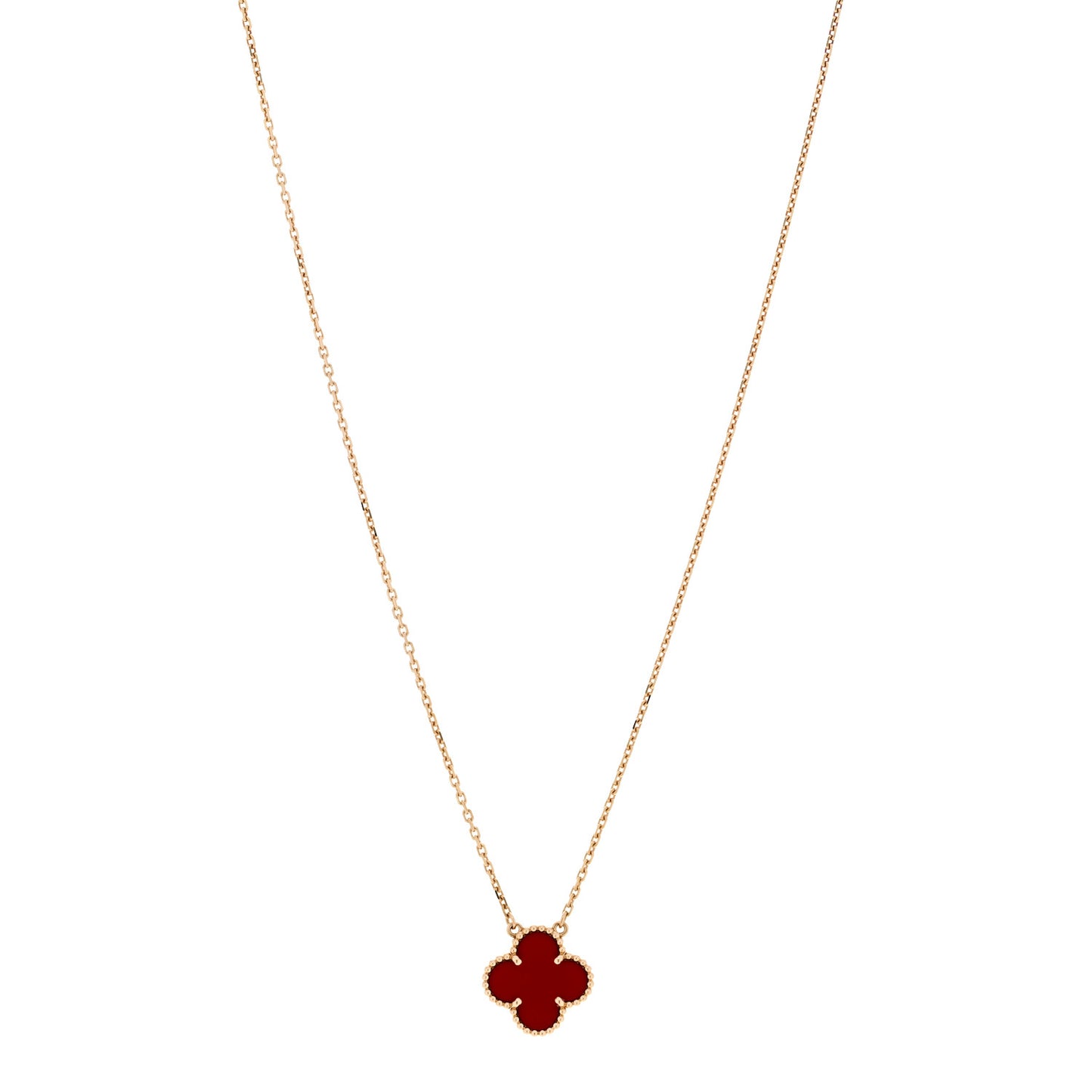 18K Yellow Gold Carnelian Vintage Alhambra Pendant Necklace